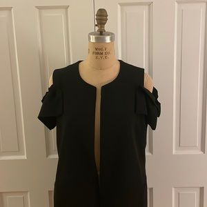 Zara Rare ruffle shoulder black crepe jacket waistcoat